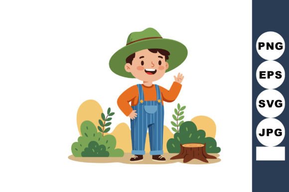 Boy in Green Hat and Striped Overalls Wa