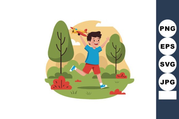 Boy Running Outdoors Playing with Toy AI Assets
