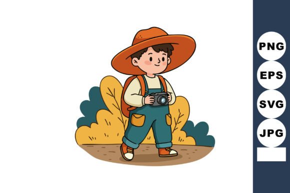 Boy Wearing Wide Brim Hat Holding Camera: A Versatile Vector Asset for Creative Projects