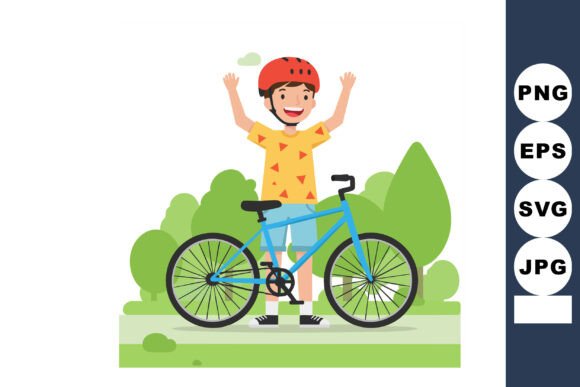 Boy with Blue Bicycle Wearing Red Helmet
