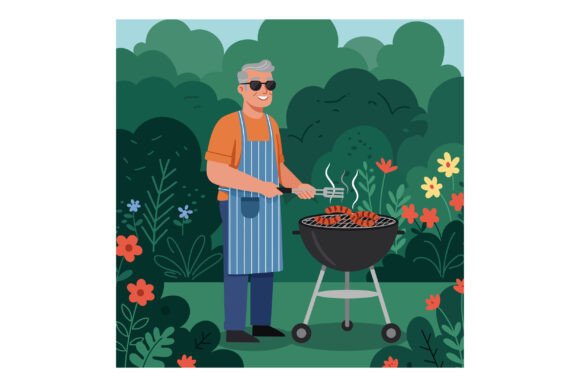 Capturing Southern Charm: Using Elderly Man Grilling Vector Art in Modern Design