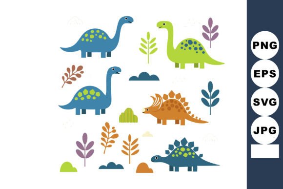 Cartoon Style Colorful Dinosaurs with Pr Assets