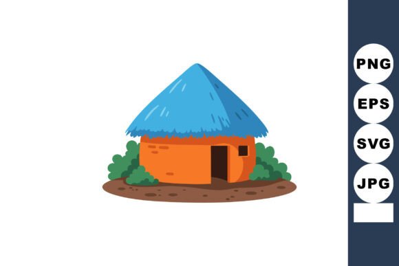 Designing with Serenity: Utilizing the Round Hut with Blue Thatched Roof Illustration