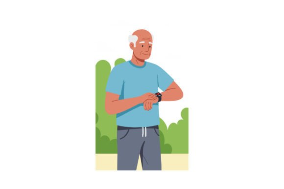 Elderly Man Checking Smartwatch Outdoors Visual Asset