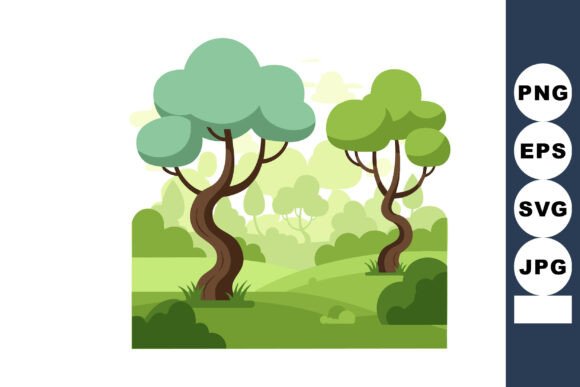 Enhancing Digital Designs with the Green Trees Landscape Vector Illustration