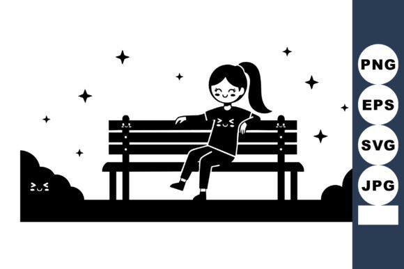 Evaluating the Girl Relaxing on Park Bench Under Night Vector Asset