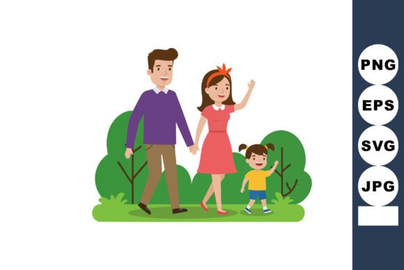 Family Walking Together in Park with Gre Assets