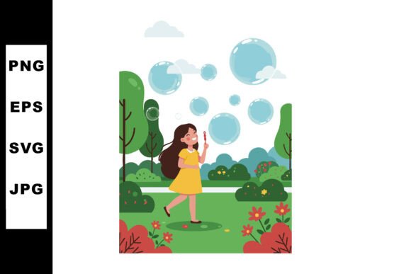 Girl Playing with Soap Bubbles in Green: Selecting and Using Vector Assets Effectively