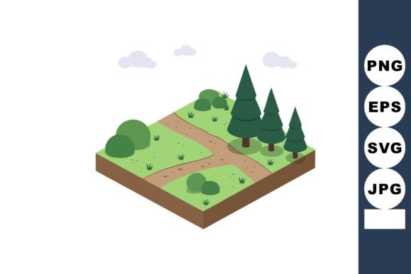 Isometric Green Landscape with Pine Tree Assets