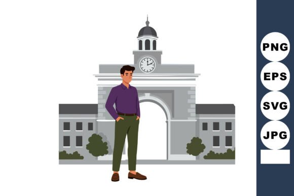 Man Standing Near Classic Clock Tower: Visual Assets for Modern Storytelling