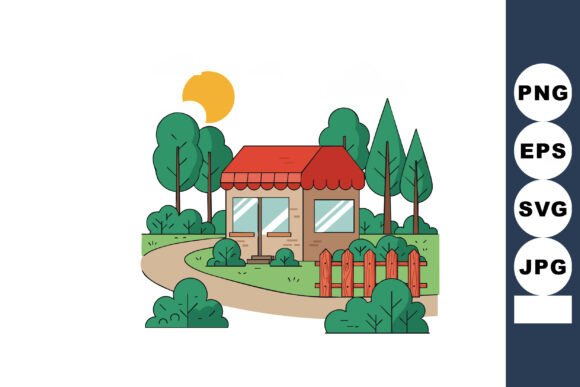 Small House with Red Roof and Green Tree: A Versatile Visual Asset for Peaceful Design